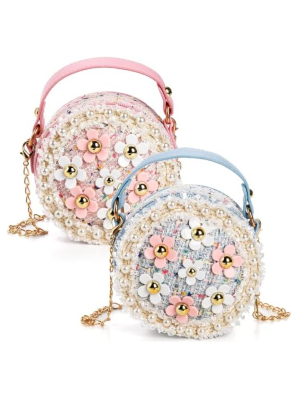 2 Pack Mini Crossbody Bags Girls Purse Adjustable Chain Pearl Floral Faux
